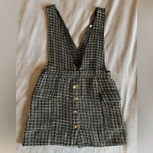 Black and White Tweed Button-Down Mini Jumper Dress | SHEIN